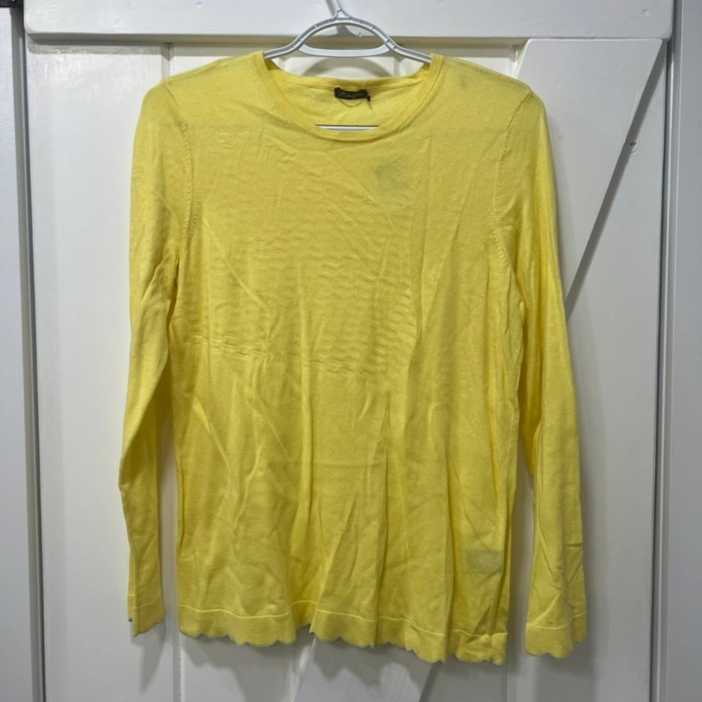 J Mclaughlin Henri Sweater Small NWT $118 Scallop Crewneck Cashmere Yellow Solid